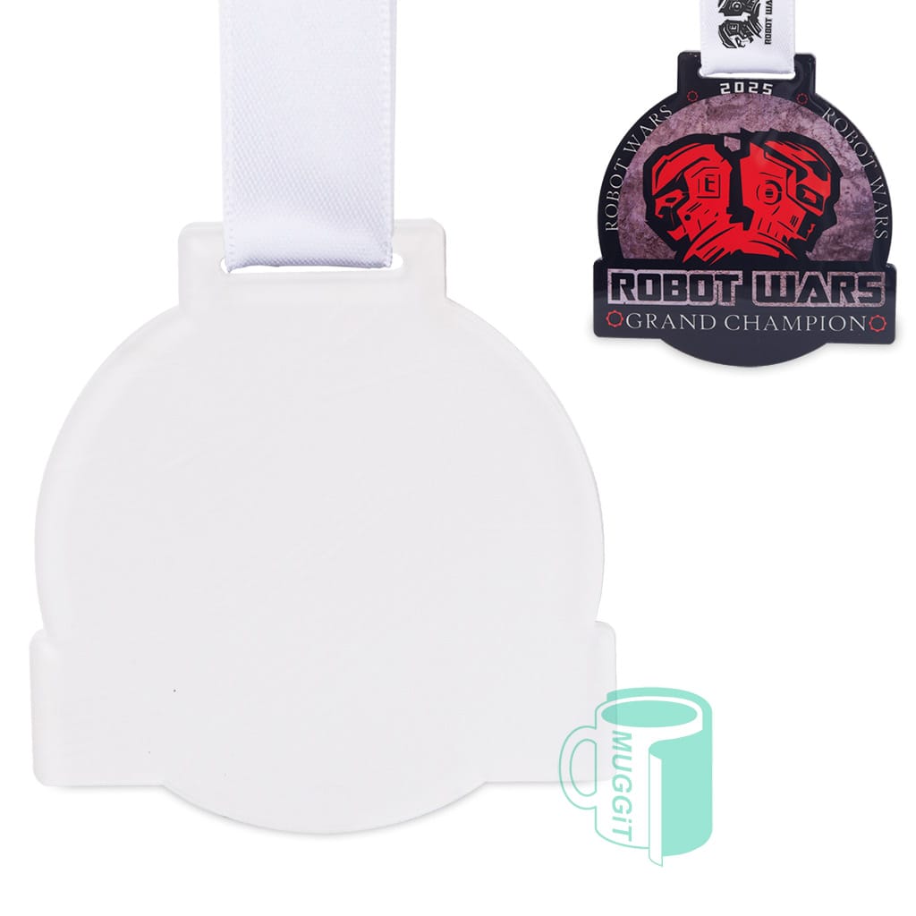 3D-Medal-Round-Banner-5 3D Medal Round with Bottom Banner 2Tone Sublimer - 80 x 84mm & Lanyard Muggit synthetic bamboo front and 2-tone sublimer back Includes printable satin lanyard