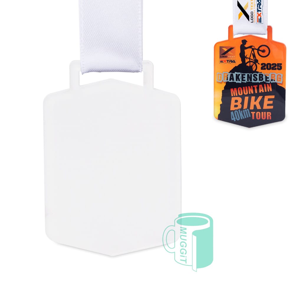 3D-Medal-Sublimer-Rectangular-5 3D Medal 2Tone Sublimer Rectangular Muggit 3D Medal. A Sublimer 2-Tone Medal 54 x 78mm. Printable Satin Lanyard. For use with sublimation ONLY. Pack of 5