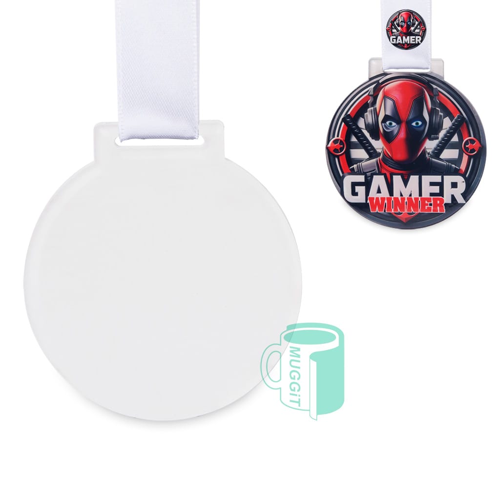 3D-Medal-Sublimer-Round-5 3D Round Medal 2Tone Sublimer by Muggit 3D Medal, 78 x 84mm. Includes printable Satin Lanyard. For use with sublimation ONLY. Pack of 5 units