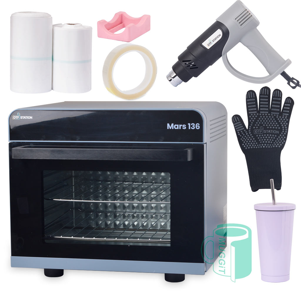 Transfer Oven Bundle Mars 136 Mini 36L digital control heat gun with adjustable temp & fan speed, heat resistant glove, sample shrink film roll, decorate item