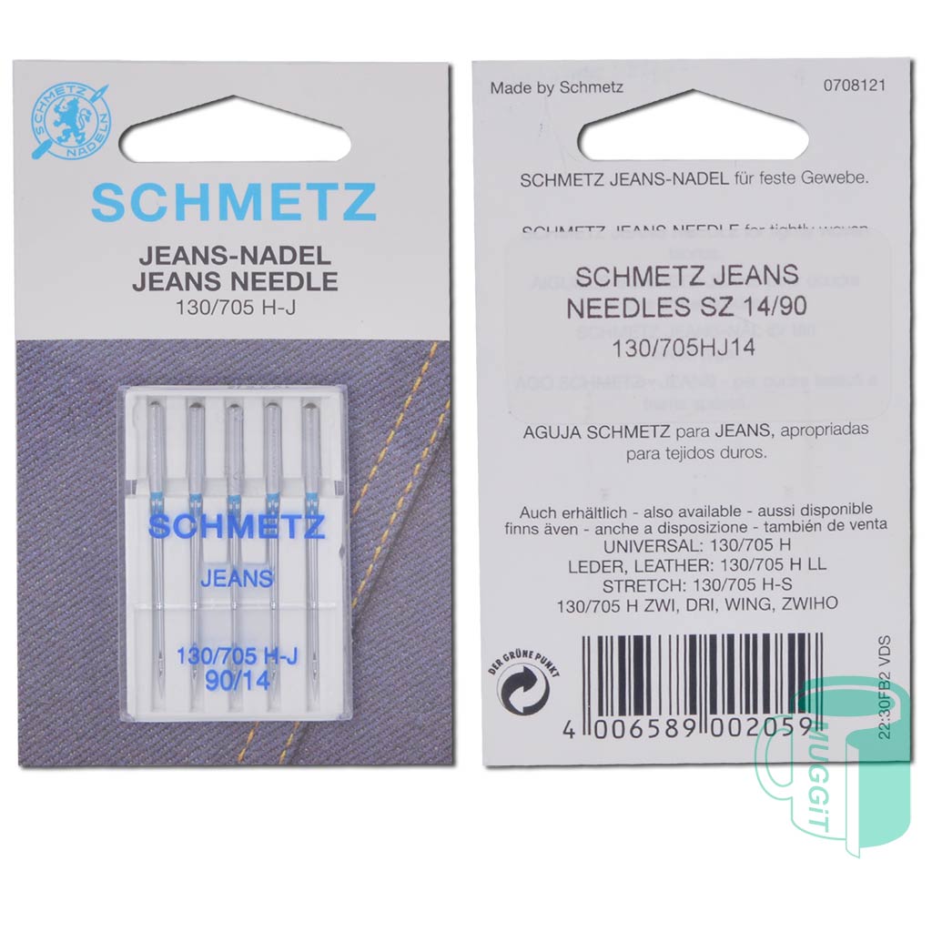 SCHMETZ-Jeans-Needles-SZ-1490 2 Jeans Needles Schmetz SZ 1490. Jeans needle for thick woven fabrics, denims and quilts, minimum deflection, reduced breakage, use with Brother Machines.