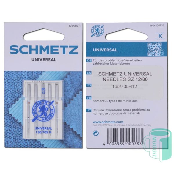 Universal Needles - SCHMETZ - SZ 12 most popular, all-purpose needle type. With slightly rounded point, sews woven and knit fabrics, used with Brother machines