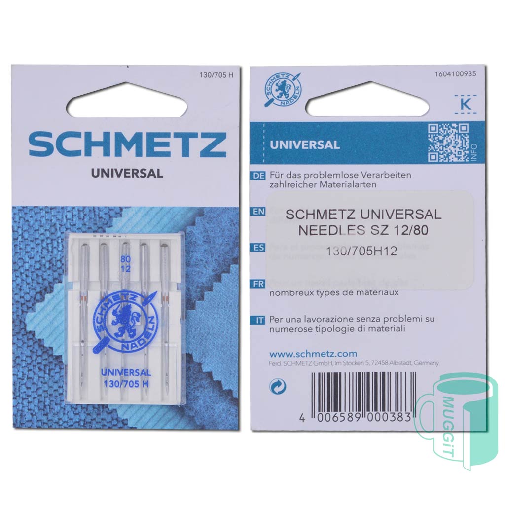 SCHMETZ-Universal-Needles-SZ-12 1 Universal Needles - SCHMETZ - SZ 12 most popular, all-purpose needle type. With slightly rounded point, sews woven and knit fabrics, used with Brother machines