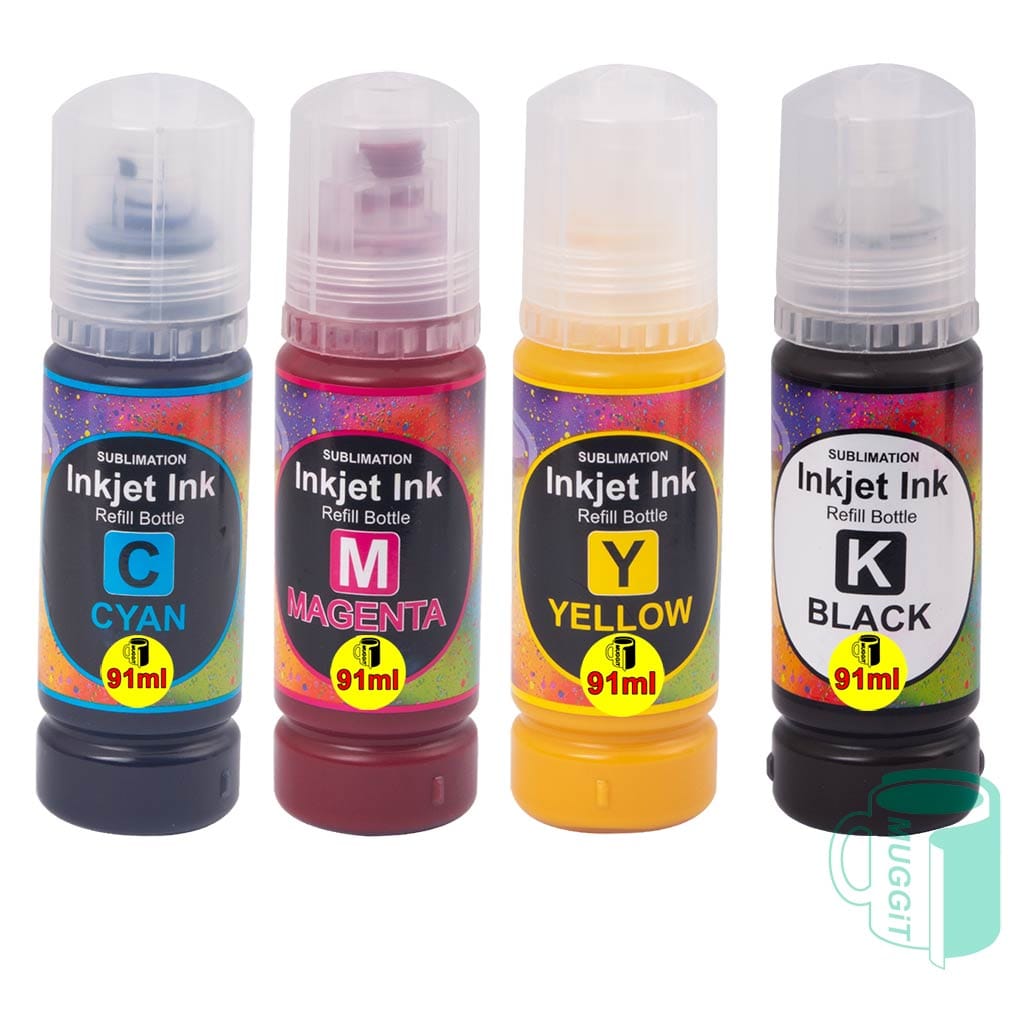 Ink for Epson Sublimation Printers - 91ml German-quality available in single bottles of Black, Cyan, Magenta, or Yellow, you can also buy the CMYK set.