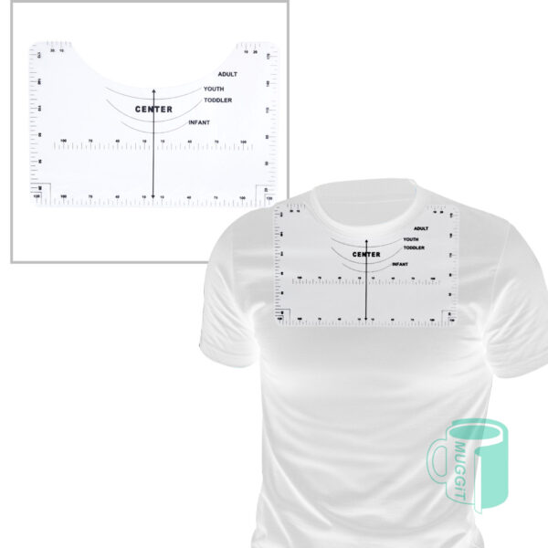 T-shirt Alignment Ruler- Clear A measuring and alignment tool to easily centre your designs onto different t-shirt sizes such as adult, youth, toddler & infant.