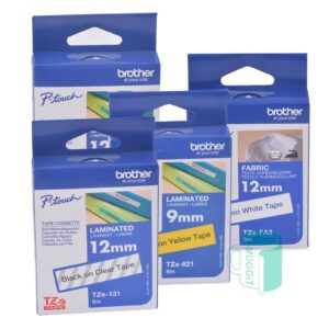 Laminated and Fabric Brother TZE Tape in a variety of colours from white to yellow and clear tape. 9mm & 12mm width in 3m or 8meter length, creative decorating