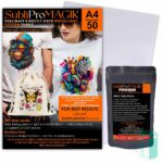 Transfer Paper SubliProMAGIK A4 50 sheets for cotton fabrics. DTF type results without a DTF printer. Includes a pack of fusing powder and silicone paper.