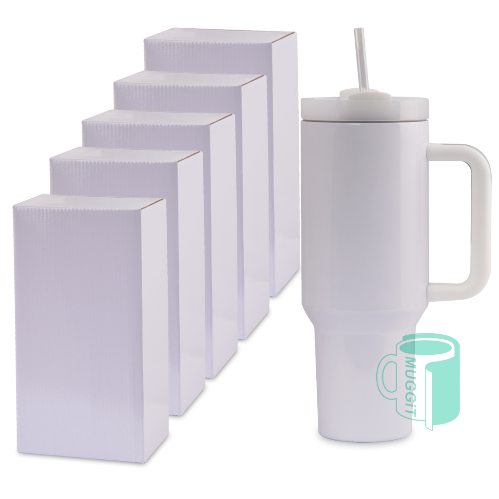 Tumbler mug 40oz white stainless-steel , vacuum Stanley type mug with Lid and Straw. Best decorated with heat shrink bag in sublimation transfer oven. 5 Pack