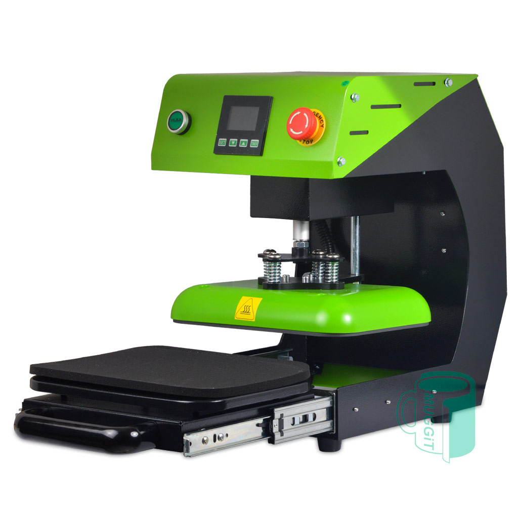 Flat Automatic Heat Press Muggit A4 A quality entry level small heat press to maximize productivity, heating full width to decorate, 23 x 30cm. 2 year warranty.