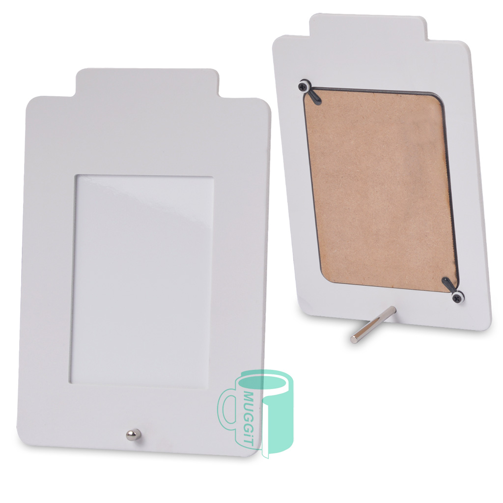 Photo Frame in Sublimer Lite (134 x 206mm) with Unisub Insert (94 x 130.4mm), & stand. Both sides printable and edges can be coloured with sublimation markers