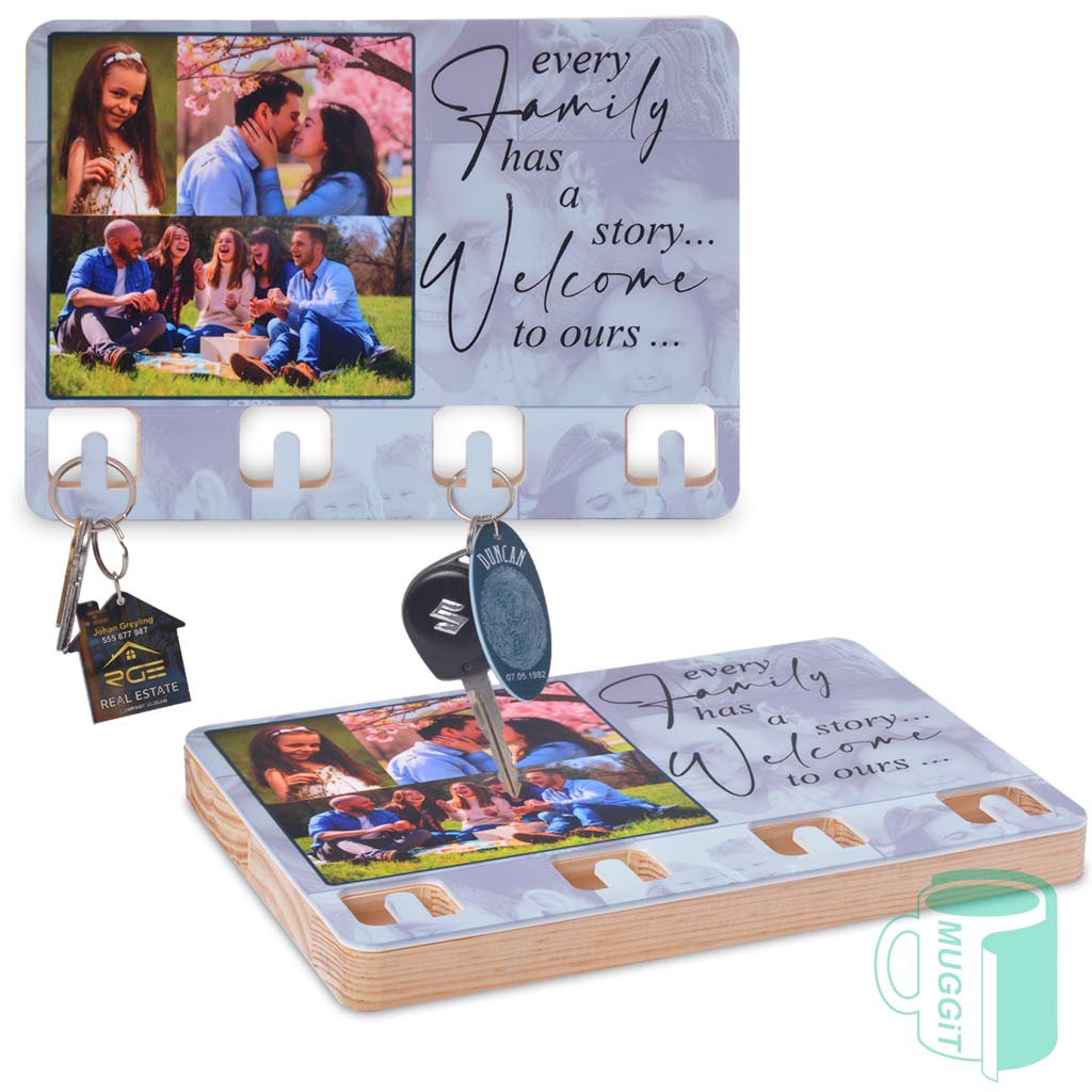 Wall Mount Key Hanger Print ready coated wood with 4 key slots