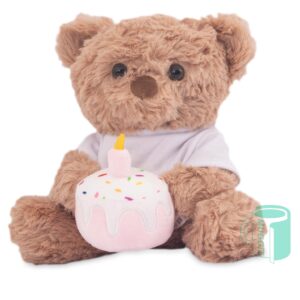 Teddy Bear Plush 20cm Birthday Plush caramel Teddy Bear - 20.5cm (seated) - with Clip on Cake and mini printable shirt. For use with Sublimation, Inkjet & Laser.