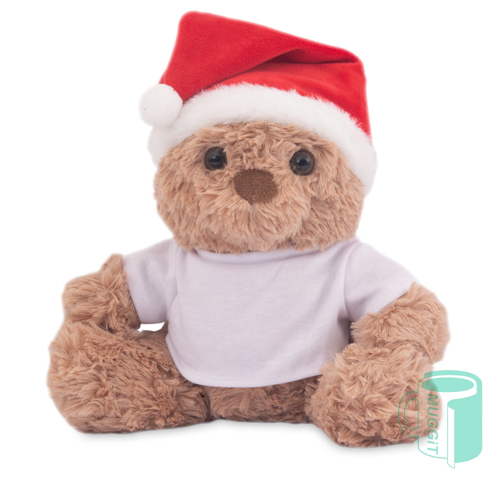 Teddy Bear Plush 20cm XMasPlush caramel Teddy Bear - 20.5cm (seated) - with Xmas hat and mini printable shirt. For use with Sublimation, Inkjet & Laser.