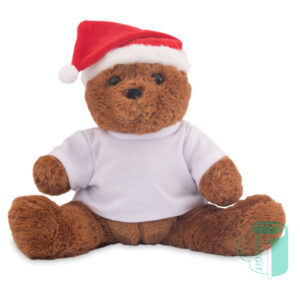 Teddy Bear Plush 25cm Xmas Plush dark brown Teddy Bear - 25.5cm (seated) - with Xmas hat and mini printable shirt. For use with Sublimation, Inkjet & Laser.