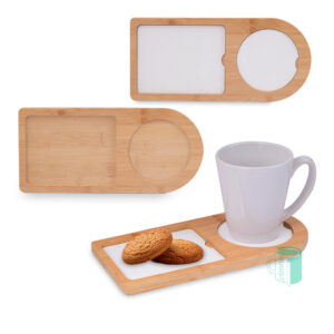 Bamboo Drink and Biscuit Tray Authentic Bamboo inset single drink and biscuit tray 274 x 127mm x 12mm thick with Sublimer 1.8mm printable inserts