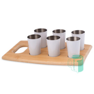 Bamboo Shot Glass Tray Set Authentic Bamboo shot glass tray with 6 printable 2oz Stainless Steel tumblers. Both tray and tumblers sublimation printable